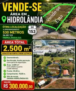 Lote/Terreno à venda, 2500m² no Área Rural de Hidrolândia, Hidrolândia