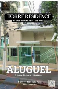 Apartamento com 3 Quartos para alugar, 174m² no São Brás, Belém