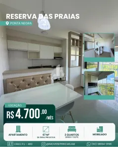 Apartamento com 2 Quartos para alugar, 67m² no Ponta Negra, Manaus