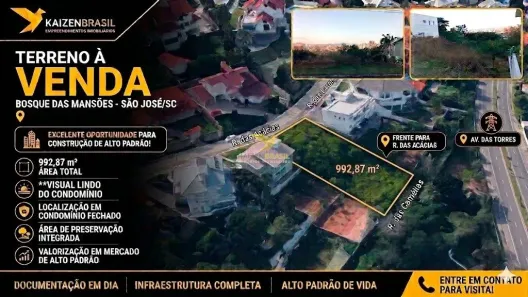 Lote/Terreno à venda, 993m² no Bosque das Mansões, São José