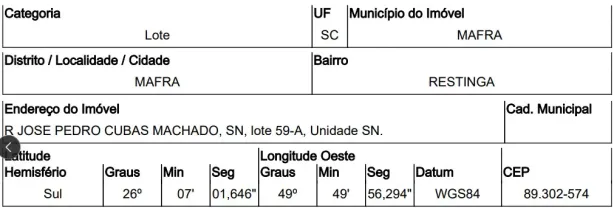Lote/Terreno à venda, 506m² no Restinga, Mafra