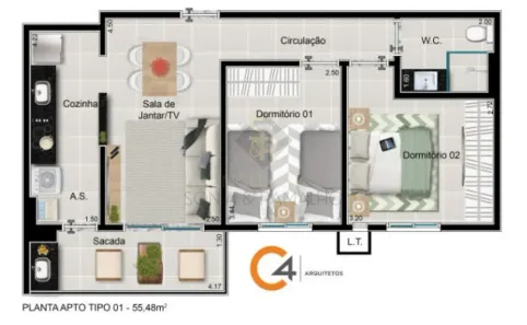 Apartamento com 2 Quartos à venda, 55m² no Bonfim Paulista, Ribeirão Preto