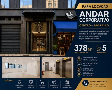 Sala Comercial para alugar, 378m² no Centro, São Paulo