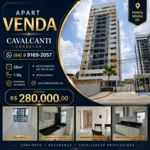 Apartamento com 2 Quartos à venda, 58m² no Petrópolis, Natal