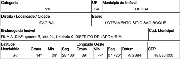 Lote/Terreno à venda, 200m² no , Itagibá