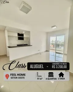 Apartamento com 3 Quartos para alugar, 77m² no Setor Oeste, Goiânia