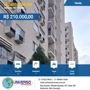 Apartamento com 2 Quartos à venda, 60m² no Mutondo, São Gonçalo
