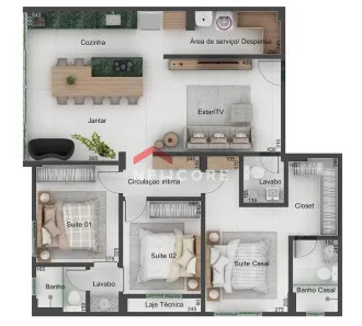 Apartamento com 3 Quartos à venda, 97m² no Nossa Senhora Aparecida, Uberlândia