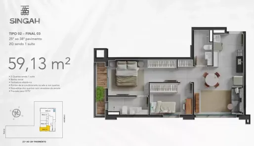 Apartamento com 2 Quartos à venda, 59m² no Jardim Goiás, Goiânia
