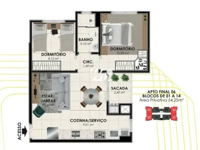 Apartamento com 2 Quartos à venda, 54m² no Pedra Branca, Palhoça