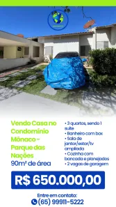 Casa de Condomínio com 3 Quartos à venda, 90m² no Parque Residencial das Nações Indígenas, Cuiabá