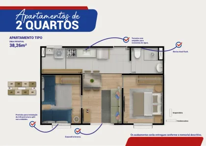 Apartamento com 2 Quartos à venda, 38m² no Marechal Rondon (Jurema), Caucaia