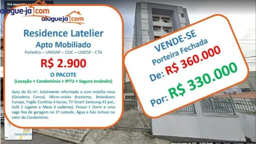 Apartamento com 1 Quarto para venda ou aluguel, 42m² no Jardim Aparecida, São José dos Campos