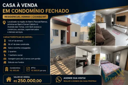 Casa de Condomínio com 2 Quartos à venda, 56m² no Pascoal Ramos, Cuiabá