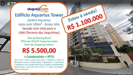 Apartamento com 3 Quartos para alugar, 100m² no Parque Residencial Aquarius, São José dos Campos