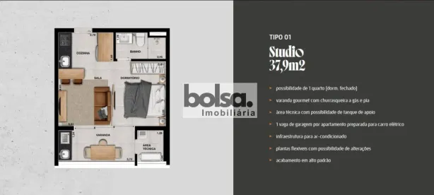Apartamento com 1 Quarto à venda, 37m² no Jardim Paulista, Bauru