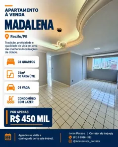 Apartamento com 3 Quartos à venda, 75m² no Madalena, Recife
