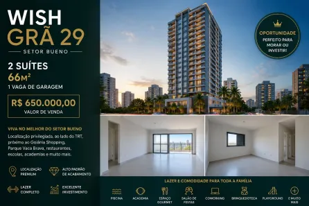 Apartamento com 2 Quartos à venda, 66m² no Setor Bueno, Goiânia