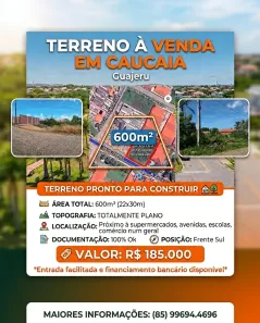 Lote/Terreno à venda, 600m² no Guagiru, Caucaia