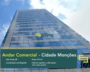 Sala Comercial para alugar, 612m² no Cidade Monções, São Paulo
