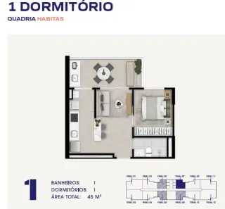 Apartamento com 1 Quarto à venda, 45m² no Condomínio Royal Park, São José dos Campos