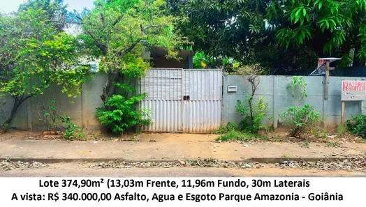 Lote/Terreno à venda, 374m² no Parque Amazônia, Goiânia