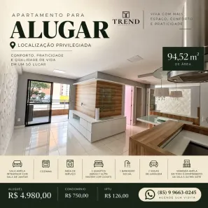 Apartamento com 3 Quartos para alugar, 71m² no Meireles, Fortaleza
