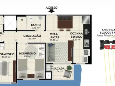 Apartamento com 2 Quartos à venda, 56m² no Pedra Branca, Palhoça