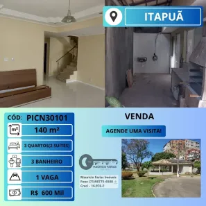 Casa de Condomínio com 3 Quartos à venda, 140m² no Itapuã, Salvador