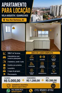 Apartamento com 3 Quartos para alugar, 108m² no Vila Augusta, Guarulhos