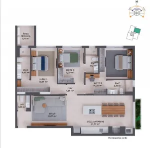 Apartamento com 3 Quartos à venda, 109m² no Pedra Branca, Palhoça