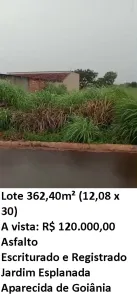 Lote/Terreno à venda, 362m² no Jardim Esplanada, Aparecida de Goiânia
