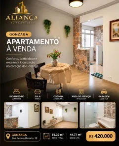 Apartamento com 1 Quarto à venda, 48m² no Gonzaga, Santos