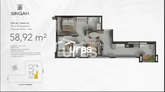 Apartamento com 2 Quartos à venda, 59m² no Jardim Goiás, Goiânia