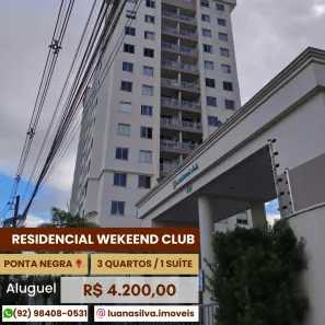 Apartamento com 3 Quartos para alugar, 90m² no Ponta Negra, Manaus
