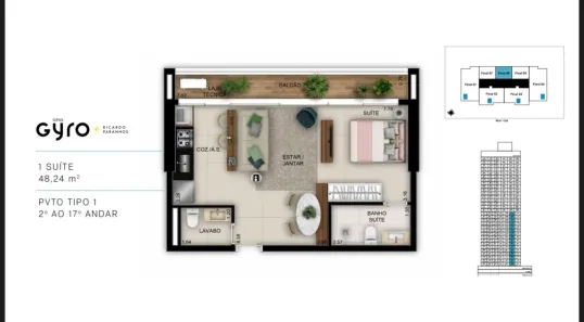 Apartamento com 1 Quarto à venda, 48m² no Setor Marista, Goiânia