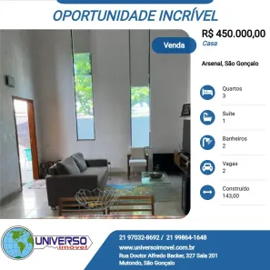 Casa com 3 Quartos à venda, 140m² no Arsenal, São Gonçalo