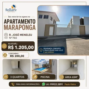 Apartamento com 3 Quartos para alugar, 60m² no Itaperi, Fortaleza