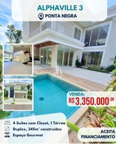 Casa de Condomínio com 4 Quartos à venda, 345m² no Ponta Negra, Manaus