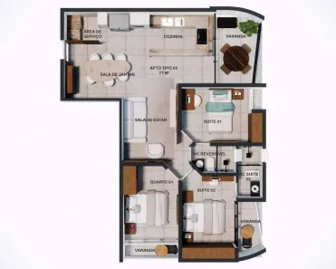 Apartamento com 3 Quartos à venda, 77m² no Altiplano Cabo Branco, João Pessoa