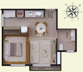 Apartamento com 1 Quarto à venda, 53m² no Centro, Gramado