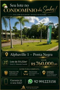 Lote/Terreno à venda, 511m² no Ponta Negra, Manaus