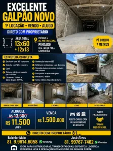 Galpão/Depósito/Armazém para venda ou aluguel, 900m² no Piedade, Jaboatão dos Guararapes