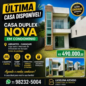 Casa de Condomínio com 3 Quartos à venda, 78m² no Catu de Abrantes (Abrantes), Camaçari
