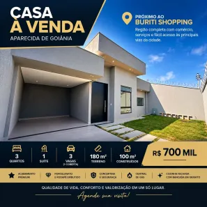 Casa com 3 Quartos à venda, 100m² no Vila Mariana, Aparecida de Goiânia