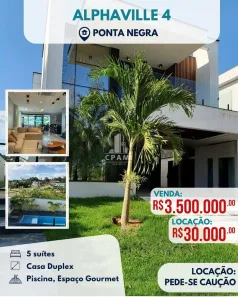 Casa de Condomínio com 5 Quartos para venda ou aluguel, 250m² no Ponta Negra, Manaus