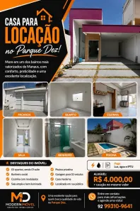 Casa com 3 Quartos para alugar, 100m² no Parque 10 de Novembro, Manaus