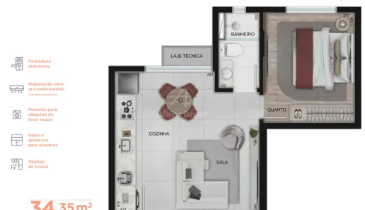 Apartamento com 1 Quarto à venda, 34m² no Centro, Belo Horizonte