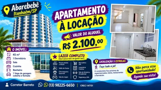 Apartamento com 1 Quarto para alugar, 45m² no Praia dos Sonhos, Itanhaém