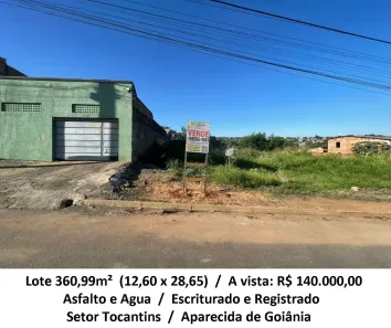 Lote/Terreno à venda, 360m² no Setor Tocantins, Aparecida de Goiânia